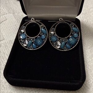 Blue Gemstone Circle Drop Earrings - Women Jewelry